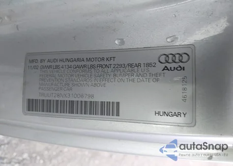 2003 Audi Tt 1.8L из США, поврежденный, VIN TRUUT28NX31006798